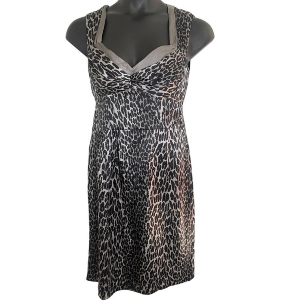 Nanette Lepore Silk Sheath‎ Dress Gray Black Animal Cheetah Leo Print Sz 10 SLVS